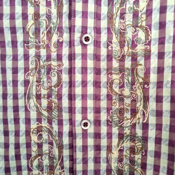 Robert Graham Men's Sz L Embroidered Purple Green Check Flip Cuff Doors Floral - Picture 7 of 8